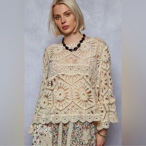 NWOT POL CREAM CROCHET PATCHWORK TOP SZ:O/S